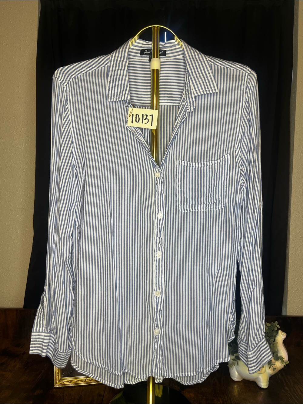 Velvet Heart Blue White Striped Button Down Shirt Size Large